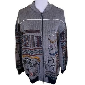 NWT Aldo Martins Black/White Embroidered Look Oversized Sweater Bomber Jacket